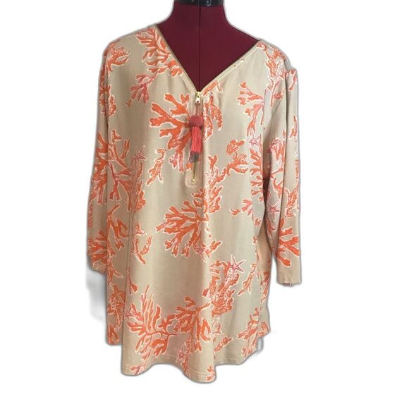 Belle by Kim Gravel Primabelle Knit Ciao Bella! Tassel Zip Top Size Large Coral - Picture 8 of 8